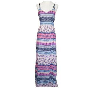 Skies Are Blue Maxi Dress Geometric Boho Colorblock Spaghetti Strap Size‎ XS